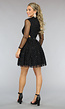 Zwarte Glitter Skater Jurk met Cutouts