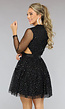 Zwarte Glitter Skater Jurk met Cutouts