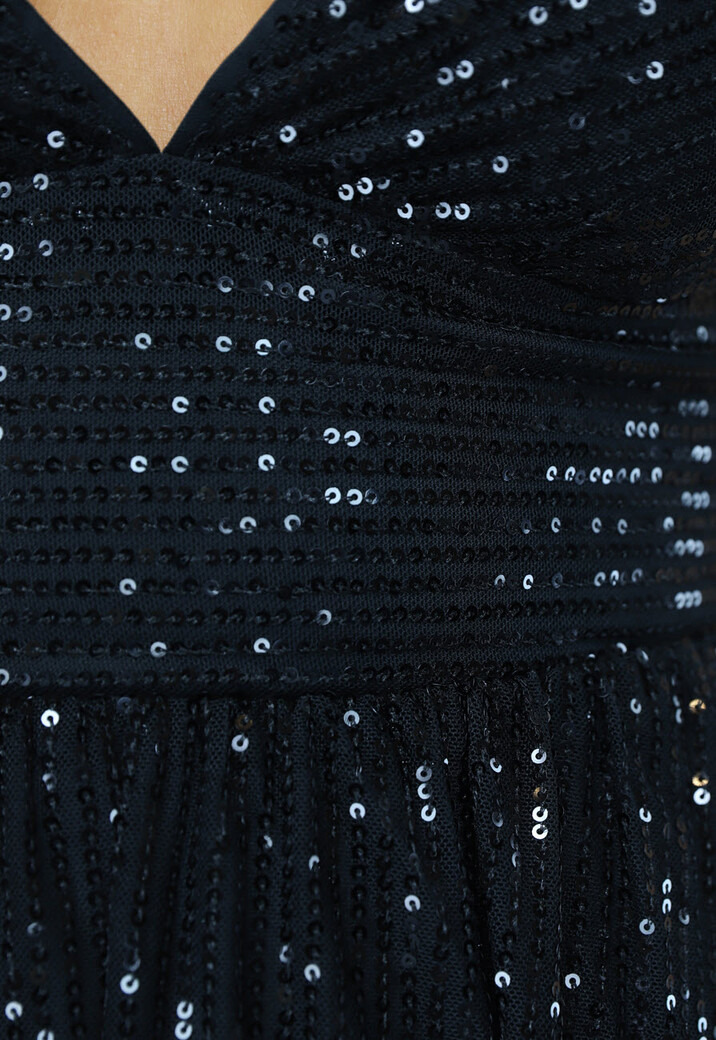 Zwarte Pailletten Jurk met Veterdetail