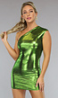 Metallic Groene Jurk met One Shoulder