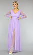 Paarse Glitter Maxi Jurk met Mesh Mouwen
