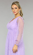 Paarse Glitter Maxi Jurk met Mesh Mouwen