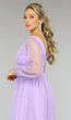 Paarse Glitter Maxi Jurk met Mesh Mouwen