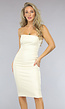 Beige Aansluitende Strapless Lederlook Jurk