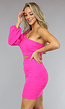 Fuchsia One Sleeve Bodycon Jurk met Cutouts