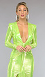 Groene Longsleeve Metallic Jurk met Split en Schoudervulling