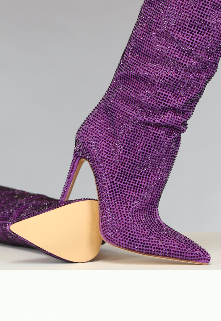 Paarse Glitter Laarzen met Stiletto Hak