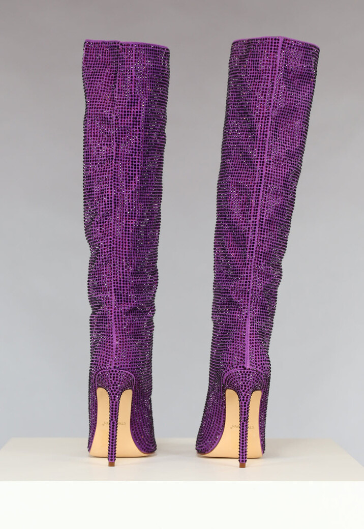 Paarse Glitter Laarzen met Stiletto Hak