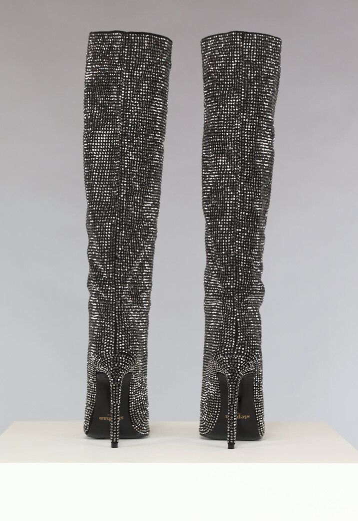 Zwarte Glitter Laarzen met Hoge Hak