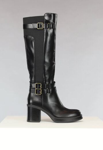 SALE50 Zwarte Lederlook Laarzen met Gesp Details