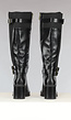 Zwarte Lederlook Laarzen met Gesp Details en Blokhak