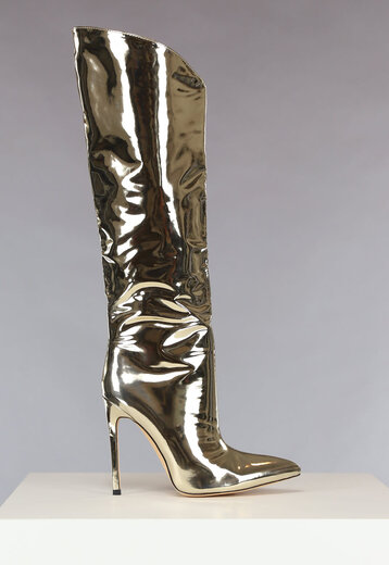 SALE50 Gouden Glimmende Laarzen met Stiletto Hak