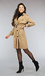 Camel Trenchcoat met Knopen en Tailleband