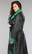 Lange Lederlook Jas met Groene Teddy Voering