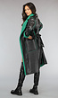 Lange Lederlook Jas met Groene Teddy Voering