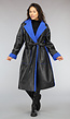 Zwarte Leren Trenchcoat met Blauwe Teddy Voering