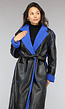 Zwarte Leren Trenchcoat met Blauwe Teddy Voering