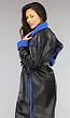 Zwarte Leren Trenchcoat met Blauwe Teddy Voering