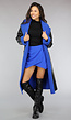 Zwarte Leren Trenchcoat met Blauwe Teddy Voering