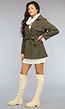 Korte Legergroene Trenchcoat met Gesp Details en Ceintuur