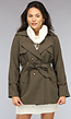 Korte Legergroene Trenchcoat met Gesp Details en Ceintuur