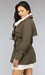 Korte Legergroene Trenchcoat met Gesp Details en Ceintuur