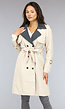 Beige Trenchcoat met Grijze Kraag