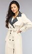 Beige Trenchcoat met Grijze Kraag