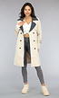 Beige Trenchcoat met Grijze Kraag