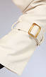 Lange Beige Jas met Tailleband en Knopen