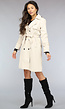 Lange Beige Jas met Tailleband en Knopen
