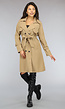 Camel Trenchcoat met Zakken en Tailleband