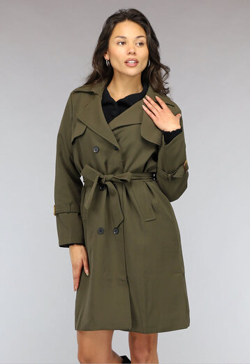 OP=OP.14.AV Legergroene Trenchcoat met Gesp Details