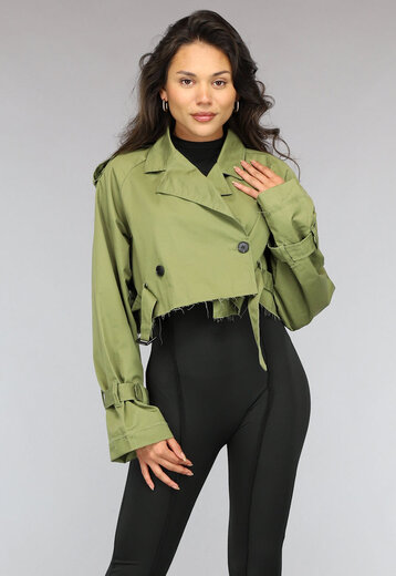 NEW2510 Groene Cropped Trenchcoat