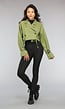 Groene Cropped Trenchcoat met Gespdetails