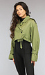 Groene Cropped Trenchcoat met Gespdetails