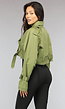 Groene Cropped Trenchcoat met Gespdetails