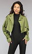 Groene Cropped Trenchcoat met Gespdetails