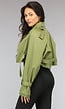 Groene Cropped Trenchcoat met Gespdetails