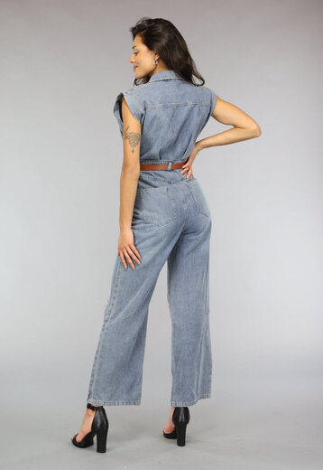 NEW2510 Mouwloze Denim Jumpsuit met Riem