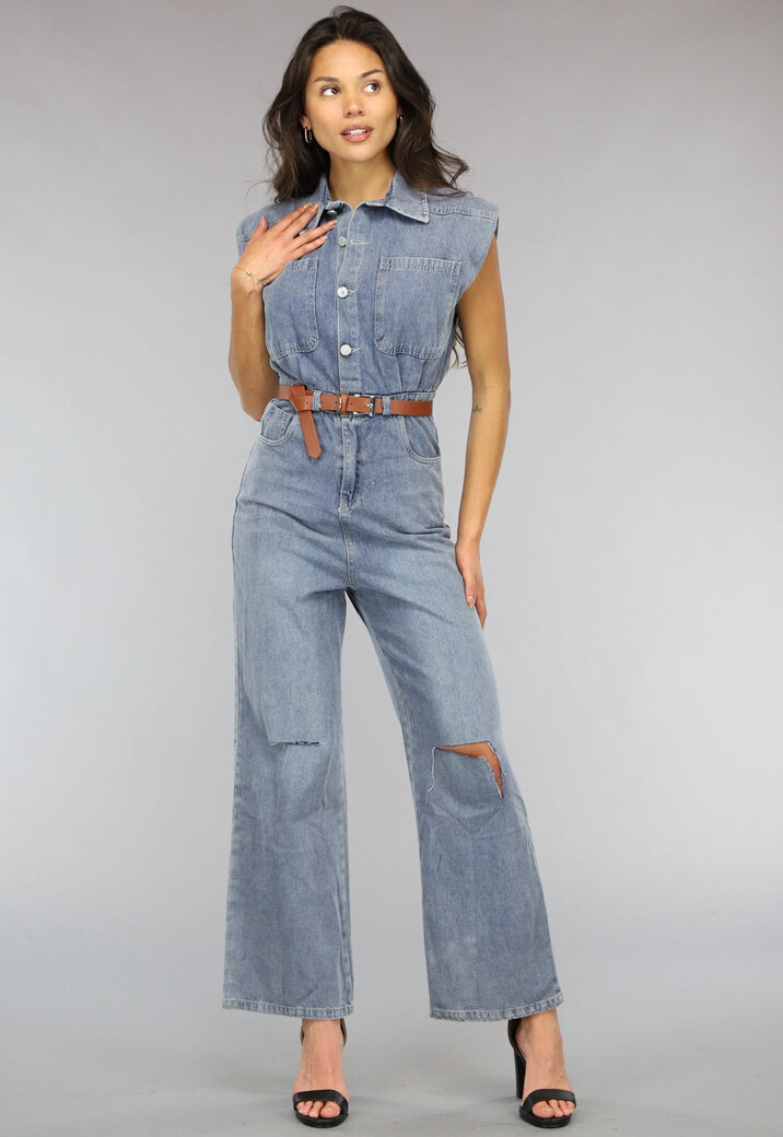 Mouwloze Denim Jumpsuit met Riem