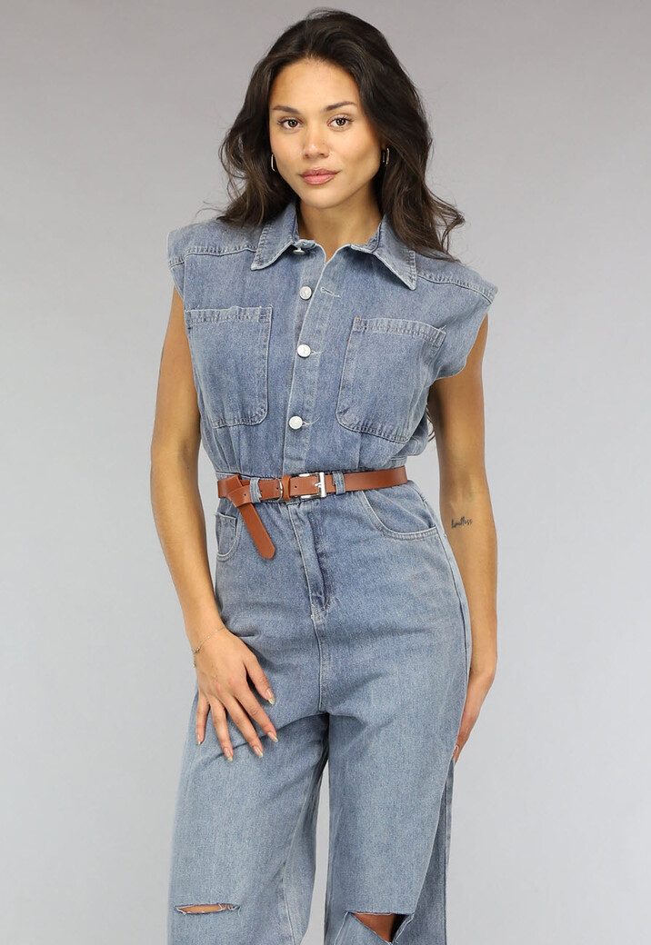 Mouwloze Denim Jumpsuit met Riem