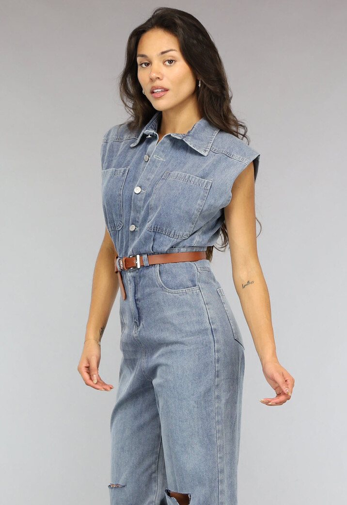 Mouwloze Denim Jumpsuit met Riem