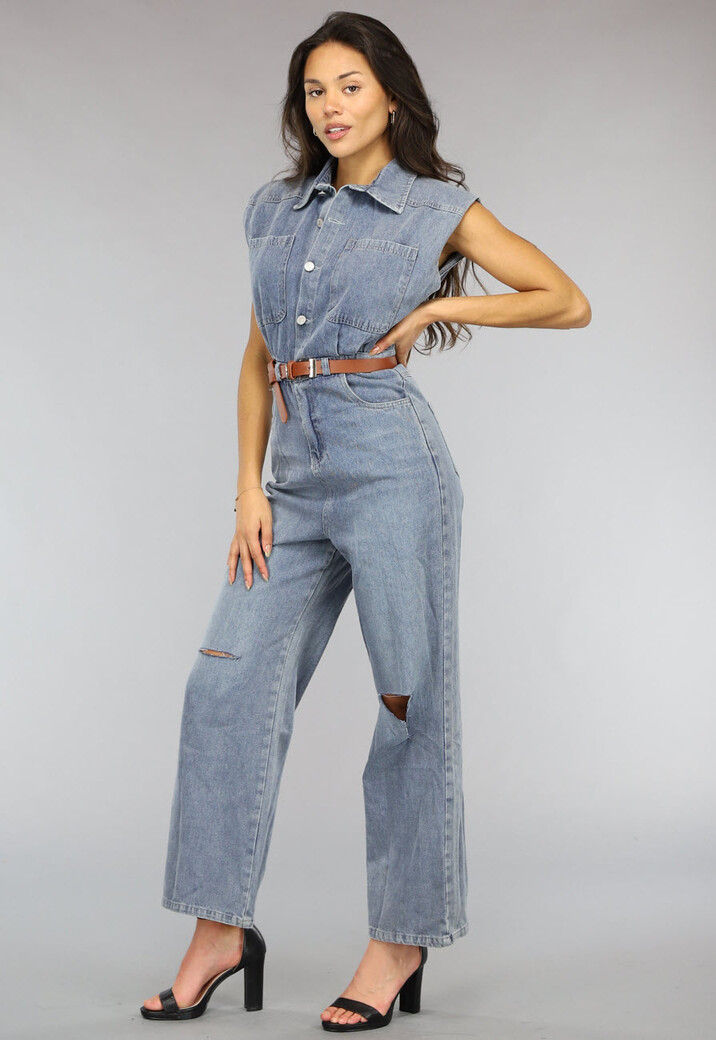 Mouwloze Denim Jumpsuit met Riem