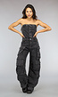 Strapless Denim Cargo Jumpsuit
