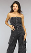 Strapless Denim Cargo Jumpsuit