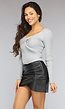 Grijze Longsleeve Rib Top met Twist Detail