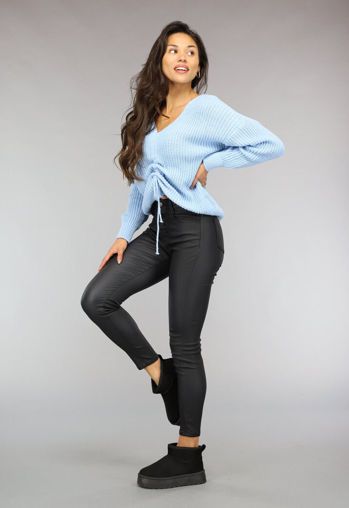 Babyblauwe Gebreide Trui met Geplooid Detail