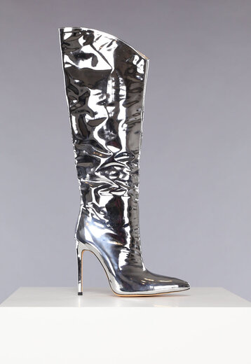 SALE50 Metallic Zilveren Laarzen met Stiletto Hak