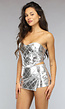 Metallic Zilveren Two Piece met Overslag Skort